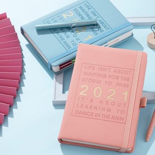 A5 Thicken 5.8x8.9"inch Agenda 2021 Planner Notebook Hardcover Bandage Daily Weekly Monthly Planner 2021 Schedule Diary Journal
