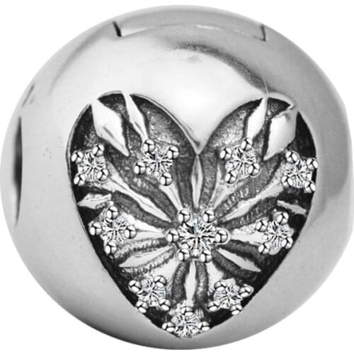 Fits Pandora Bracelet Genuine 925 Sterling Silver Heart of Winter Clip Charm Beads for Jewelry Making Women Gift kralen