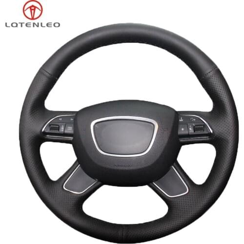 Black Genuine Leather Car Steering Wheel Cover For Audi A4 (B8) 2013-2016 A7 2012-2013 A8 A8 L 2011-2018 Allroad 2013-2014