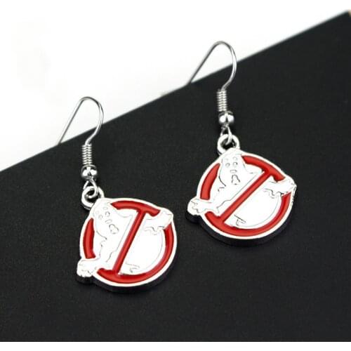 Dongsheng Ghostbusters Earrings Red White Enamel Ghost Death Pendant Ghostbusters Logo Drop Earrings Halloween Gift