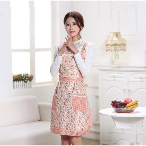 Double Layer Waterproof Womens Bib Comfy Cooking Chef Floral Pocket Kitchen Restaurant Princess Apron
