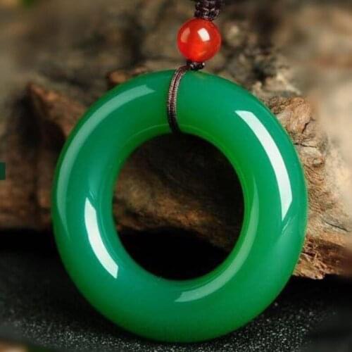 Fine Jewelry Natural Green Jades Medullary Round Pendant Lucky Blessing Necklace Women Men Gifts Hot