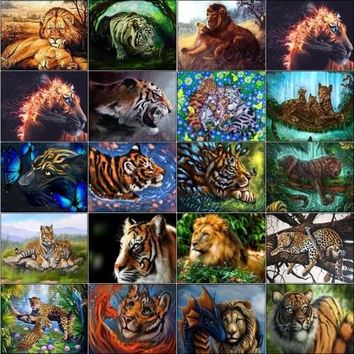 Dirll drawing cuadros full square Cross stitch embroidery 5d diamond painting kit Animal tiger cat butterfly leopard lion mosaic