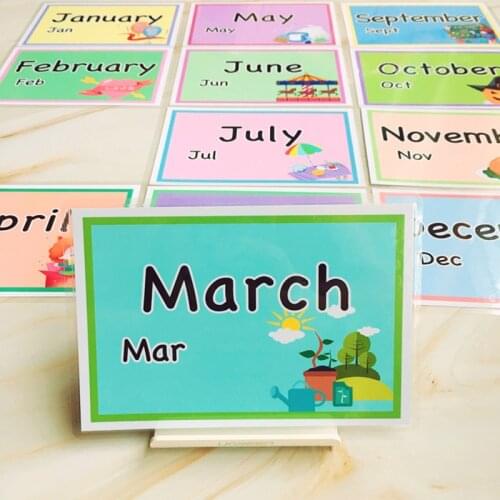 12pcs Month Kids English Flash Cards Early Learning Word Cards Kindergarten Classroom Decoration English Teaching Aids