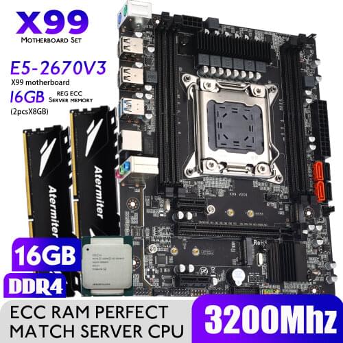 Atermiter X99 D4 Motherboard Set With Xeon E5 2670 V3 LGA2011-3 CPU 2pcs X 8GB =16GB 3200MHz DDR4 Memory REG ECC RAM
