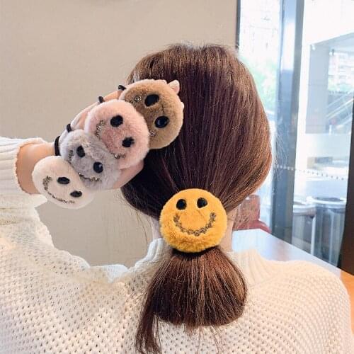 Coral Fleece Cartoon Hair Ties Ropes Elastic Hair Bands Rubber Bands Fluff Fur Smile Hair Accessories Gums Scrunchies Wholesale