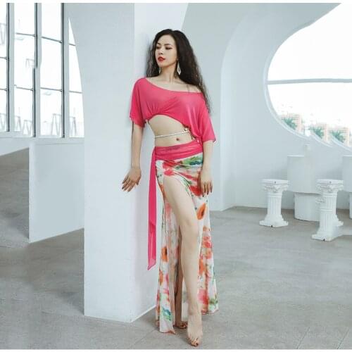 2021 summer new style printed belly dance performance costume water gauze sexy bat sleeve group costume performance costume