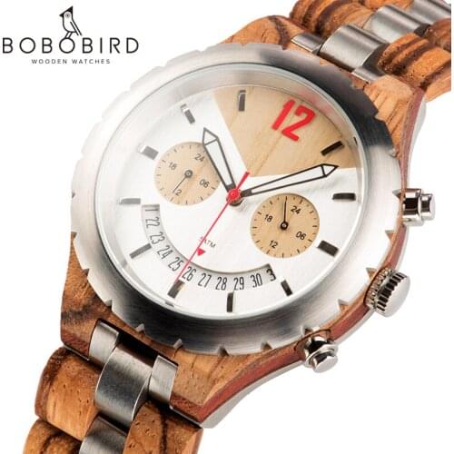 BOBO BIRD Men Watch Luxury Design Multiple Time Zone Clock Wooden Metal Chronograph Watches With Date Display Elegant Timepieces