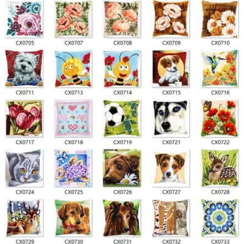 Dogs flowers DIY Needlework Kit Acrylic Yarn Embroidery Pillow Tapestry Canvas Cushion Front Cross Stitch Pillowcase
