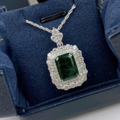 Charm Chain Simulated Moissanite Pendant Necklace Emerald Green Cubic Zirconia Popular Jewelry For Women Gift