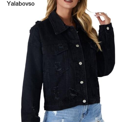 Single Breasted Cowboy Short Outwear 2021 Spring Autumn Denim Black Coat Slim Coat Skinny Denim Jacket For Women Yalabovso