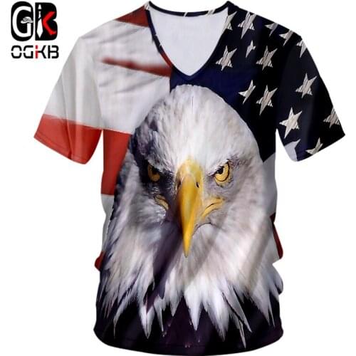 OGKB Hiphop Punk Sexy V Neck Tee Shirt Women/mens Print American Flag Skull 3D T-shirt Short Sleeve Casual Tshirts New Harajuku