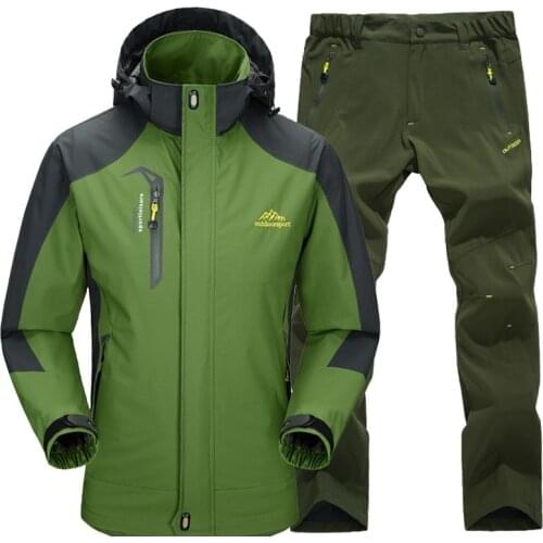 Outdoor Waterproof Hiking Jacket Set Men Spring Autumn Breathable Hooded Coat Trekking Camping Climbing Windbreaker Sports Suit