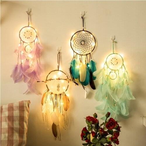 Feather Dream Catcher 20 LED Fairy Lights Battery Powered Hanging Ornaments with Feathers Bohemian Wedding Decorations