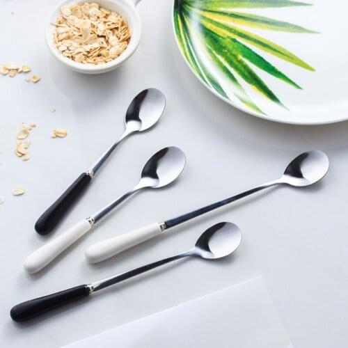 Personalized creative stainless steel spoon simple black white ceramic stainless steel spoon stainless steel coffee spoon
