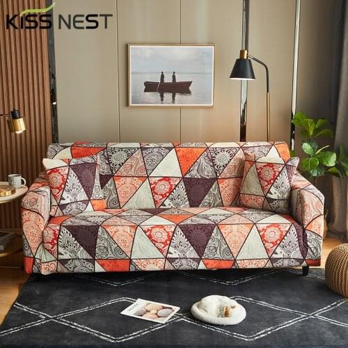 All-Inclusive Elastic Geometric Pattern European Retro Printing Sofa Cover, Living Room Bedroom Armchair Recliner 1 2 3 4 Seats