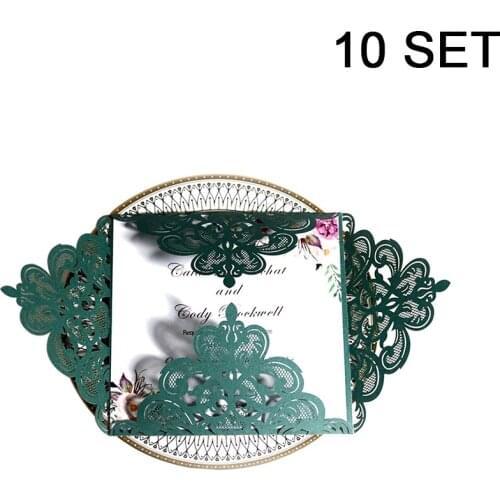 Wedding Lace Invitation Letter Holiday Blessing Greeting Card Laser Cutout Pearlescent Paper Ink Green White Invitation Card