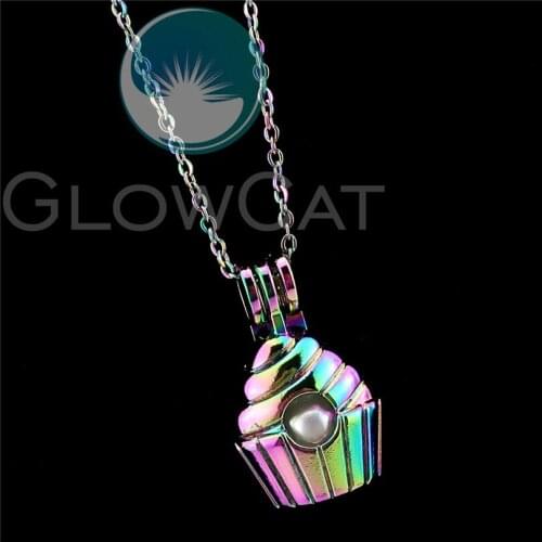 R-C950 Rainbow Ice Cream Beads Cage Pendant Perfume Diffuser Aroma Oyster Pearl Cage Locket Necklace