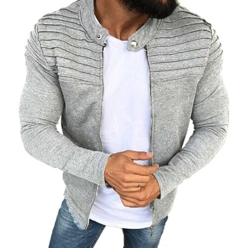 Sports Casual Men Jacket Mens Autumn Pleats Slim Stripe Fit Jacket Zipper Long Sleeve Coat Cardigan Coat Clothes