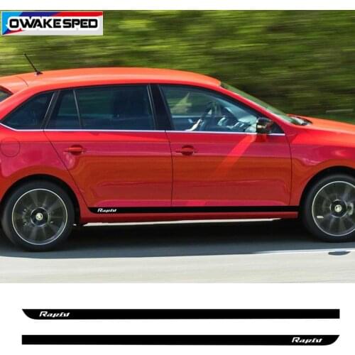 Carbon Fiber Sport Stripes Sticker Car Door Side Skirt For-Skoda Rapid Auto Body Decor Stickers Vinyl Decal Exterior Accessories