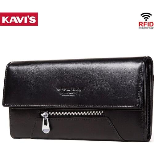 KAVIS New Style Long Womens Wallet Purse Rfid Genuine Leather Female Clutches Money Handbag Card Holder Passport Handy Wallet