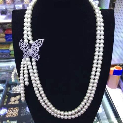 High-grade zircon micro inlay butterfly buckle tassel pendant fashion long sweater chain link clasp