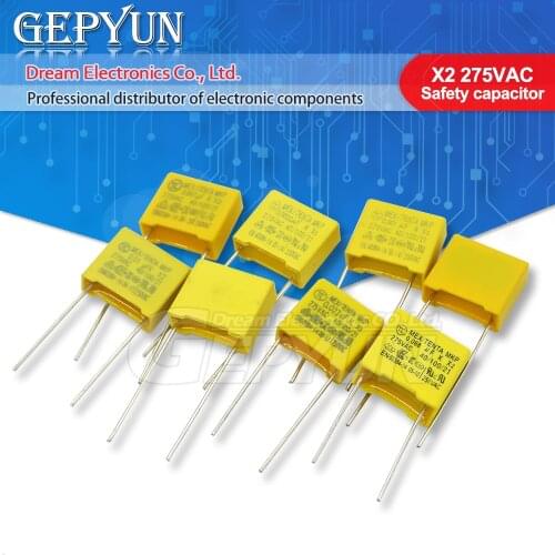 10pcs X2 Safety capacitor Polypropylene film 15mm 275VAC 275V 0.022UF 0.047UF 0.1UF 0.15UF 0.22UF 0.33UF 0.47UF 0.68UF 1UF