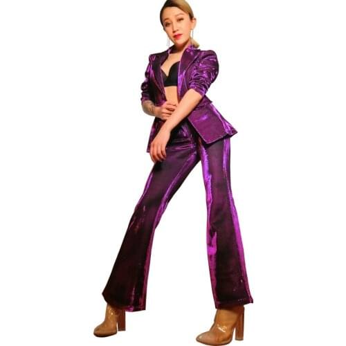 Womens DS costumes stage costume bar nightclub dj female singer jazz dance costume hosted suit color suit Two-piece set