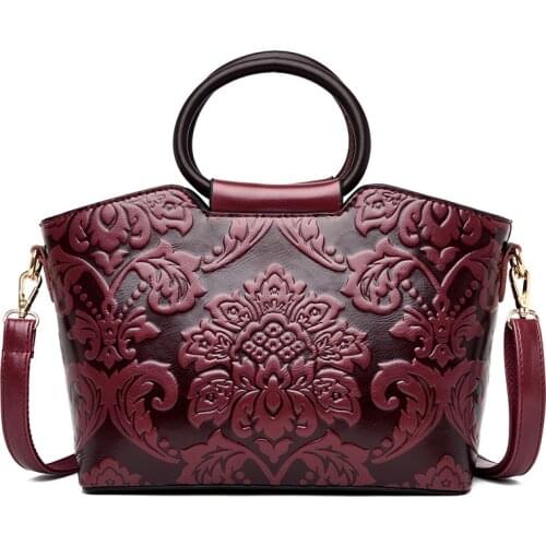 National Style Flower Prints Women Leather Handbags Top Handle Tote Bags for Women Shoulder Bags Woman Handbags and Purses