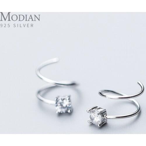 Modian Dazzling AAA Zircon Spiral Dangle Earrings for Women Real 925 Sterling Silver Geometric Drop Earring Fashion Jewelry