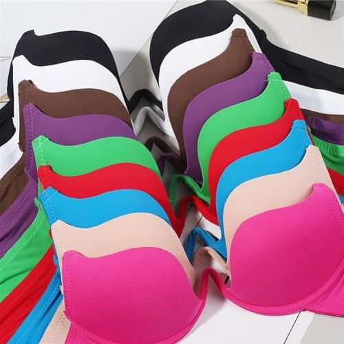 Women Deep-U Style Underwear Low Cut Solid Color Backless Padded Push-Up Bra for Party Dress