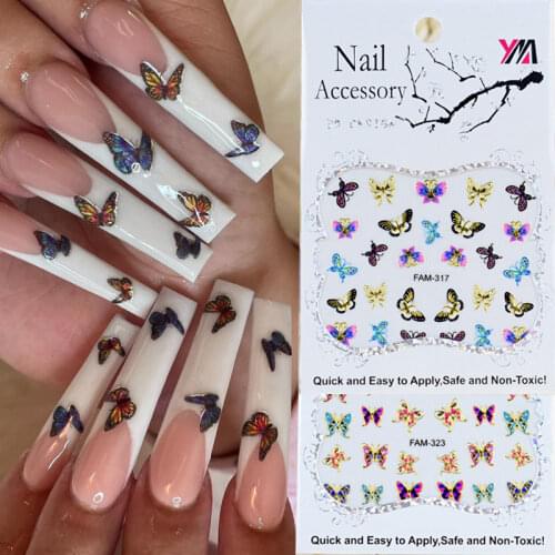 1pcs Color Random Butterfly Nail Stickers Butterfly Bronzing Decals 3D Nail Art Tips Decorations Manicure Sliders Accessories