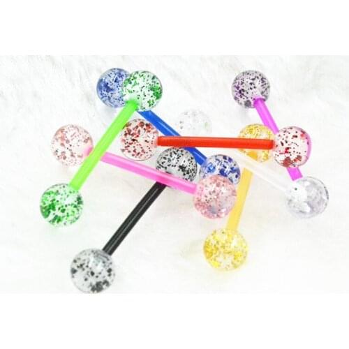 100pcs Free Shipment UV body piercing Body Jewelry-Flexible Tongue Ring Bar Glitter Balls Nipple Barbells Soft BIO Body Piercing