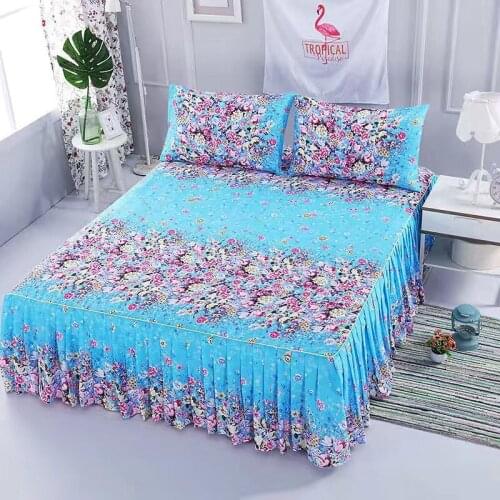 3PCS/Set Decor Home Brand Bed Sheet SKirt Textile Bedding Flat Sheet Flower Bed Sheet+ Pillow Covers Pillow Soft Warm Bedsheets