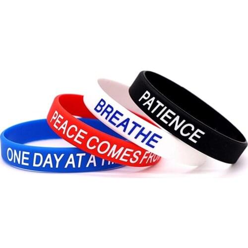 300pcs BREATHE PATIENCE ONE DAY AT A TIME and PEACE COMES FROM WITHIN Silicone Bracelets Rubber Wristbands Free Shipping by DHL