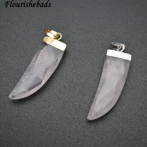 5pc 10x30mm Faceted Natural Rose Quartz Horn Shape Stone Pendant Fit Necklace Making