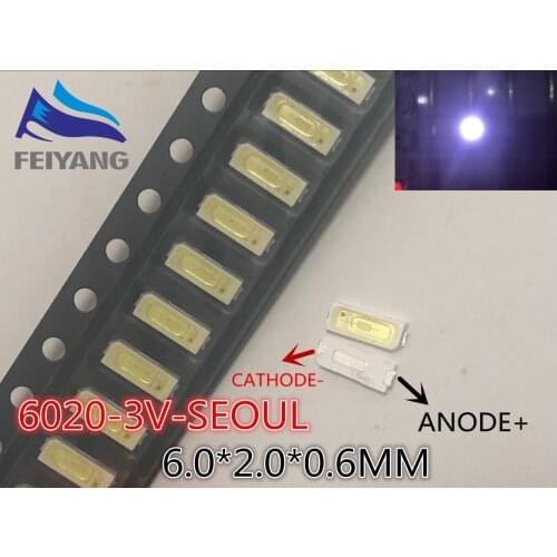 50pcs/Lot Seoul SMD LED 5620 6020 3V 0.5W 160mA 54LM Cold white for TV Backlight