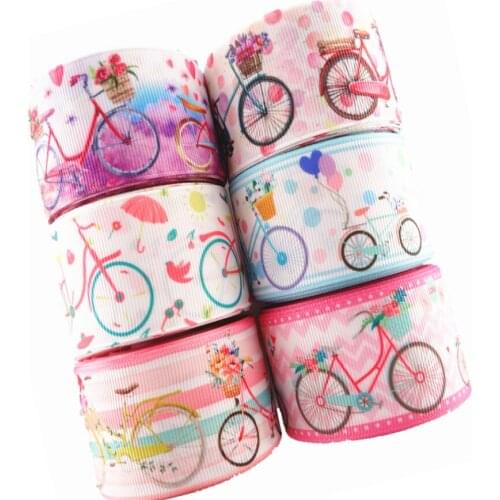 50 yards 1-1/2" 38MM Bicycle Flowers Printed Grosgrain Ribbon DIY Hair Bows Handmade Materials MD19022504