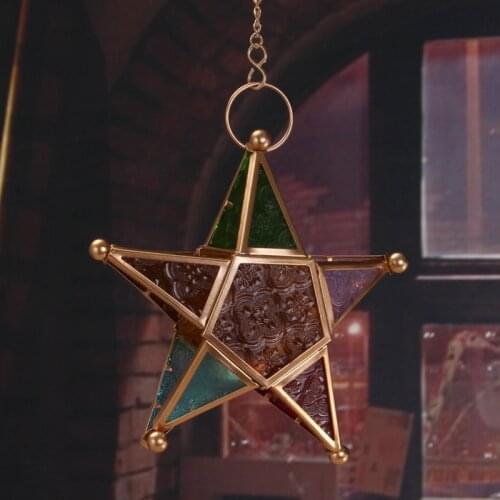 Home decoration accessorories home decor Multicolour Glass Star Votive Holder Hanging Lighting Lantern Birthday Party Garden