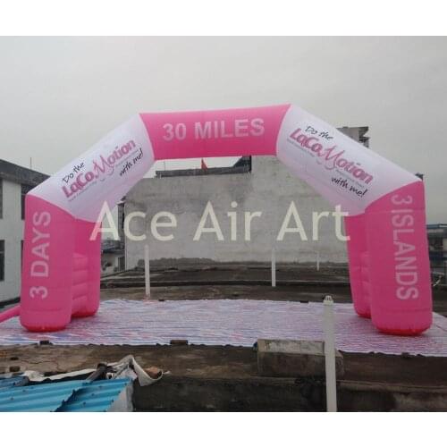 White and pink inflatable race event arch with logo for important activities