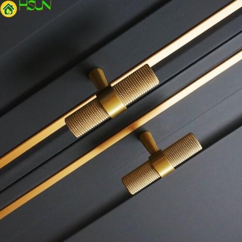 Door Handle Kitchen Cabinet Long Knurled Handles Drawer Pulls Solid Brass T Bar Bedroom Knobs Wardrobe Decor Furniture Hardware