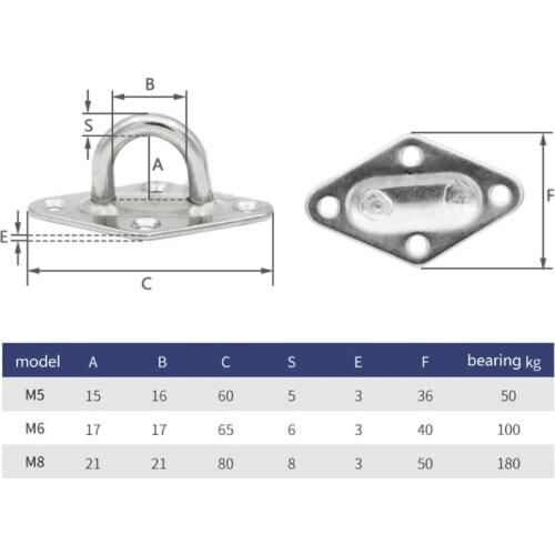 For Boat Marine Swing Hammock Pad Eye Plate 316 Stainless Steel U-Shaped Staple Ring Hook 40GF