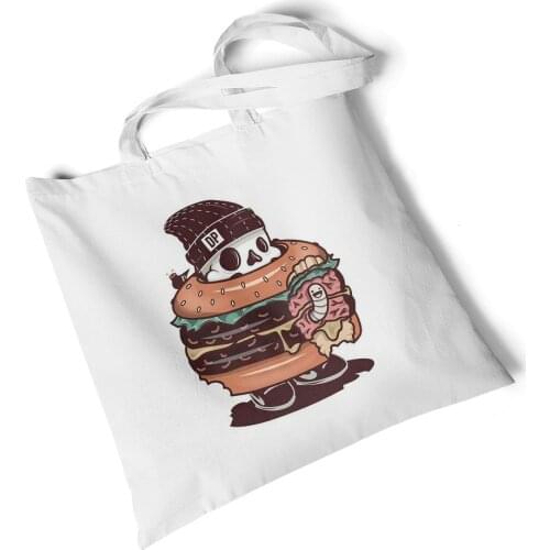 Focal20 Streetwear Ice Cream Print Women Canvas Tote Bags White Casual Handbag Reusable Grocery High Capacity Shopping Bag