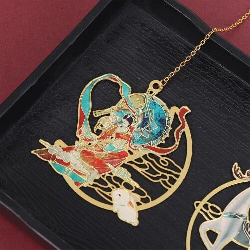 Dunhuang Mural Retro Brass Bookmark Chinese Style Metal Hollow Pendant Tassel Book Clip Pagination Mark School Stationery