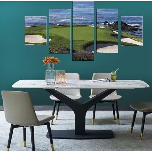 Canvas Pictures Modular Poster 5 Pieces Golf Course Prints Blue Sea Landscape Painting Framework Wall Art Decor Home Living Room