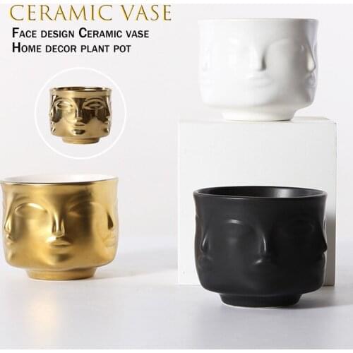 Ceramics Candlestick Art Vase Sculpture Crafts Human Face Flower Pot Garden Storage Flower Arrangement Home Craft Decoration