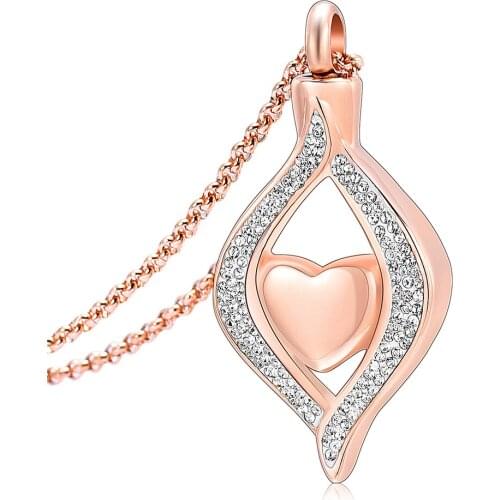 Cremation jewelry for ashes necklace Rose gold and white stainless steel ashes pendant