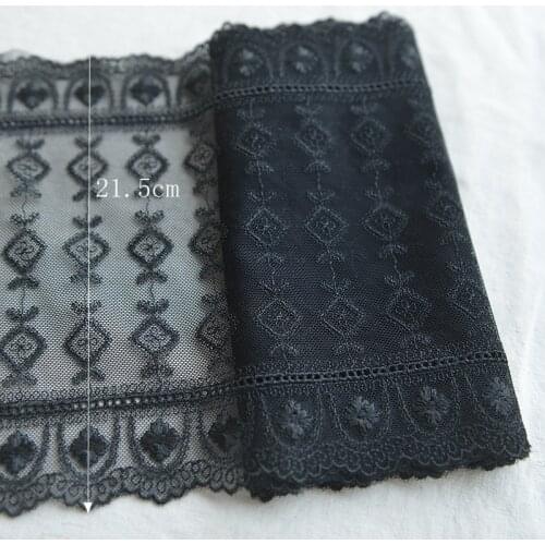 21.5cm 2meters Black Bilateral Embroidery Lace Net Bottom Cheongsam Dress Lace Accessory Z1373