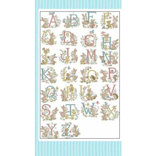 -LBP-Rabbit Alphabet ABC-48-71 Cross Stitch Kit Packages Counted Cross-Stitching Kits Cross stich Set