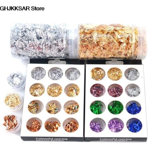 Hot Gold Leaf Flakes For Gliding Arts Crafts Nail Decorations Painting Gold Foil Fragments Craft Paper Pieces Gold Flakes Potal